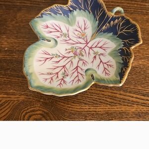 Leaf-Shaped Porcelain Dish with Floral Design.